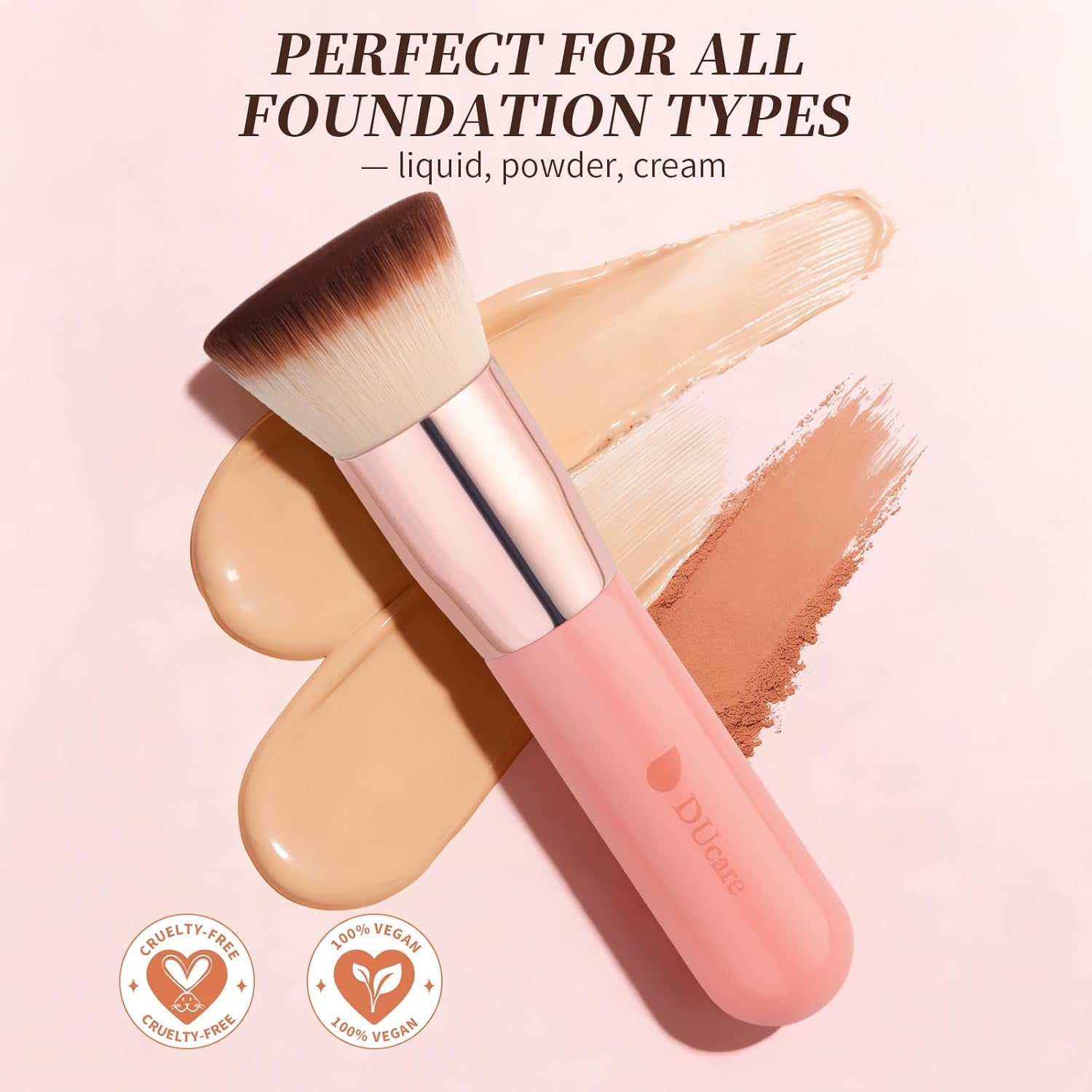Flat Top Kabuki Foundation Brush - Premium Makeup Brush for Liquid, Cream, and Powder - Buffing, Blending, and Face,Pink