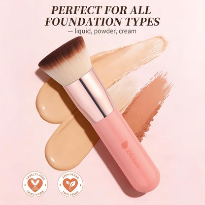 Flat Top Kabuki Foundation Brush - Premium Makeup Brush for Liquid, Cream, and Powder - Buffing, Blending, and Face,Pink