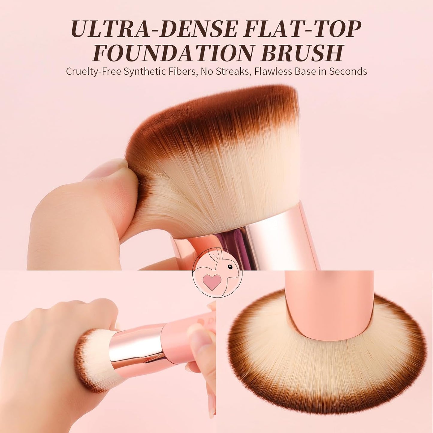 Flat Top Kabuki Foundation Brush - Premium Makeup Brush for Liquid, Cream, and Powder - Buffing, Blending, and Face,Pink
