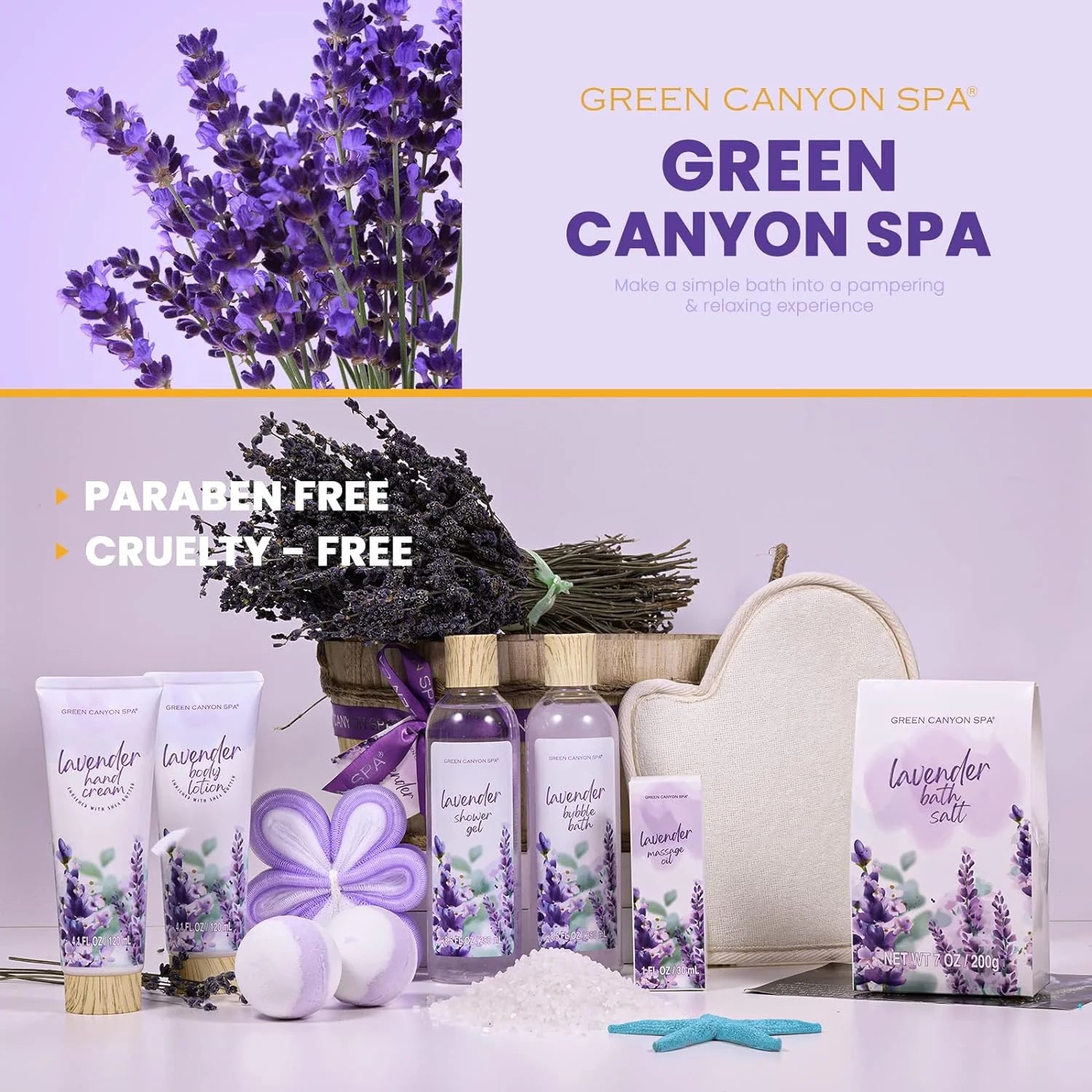 Bath Gift Sets for Women, 11Pcs Lavender Spa Baskets Gift Kits, Relaxing Valentines Day Birthday Gifts for Mom Her