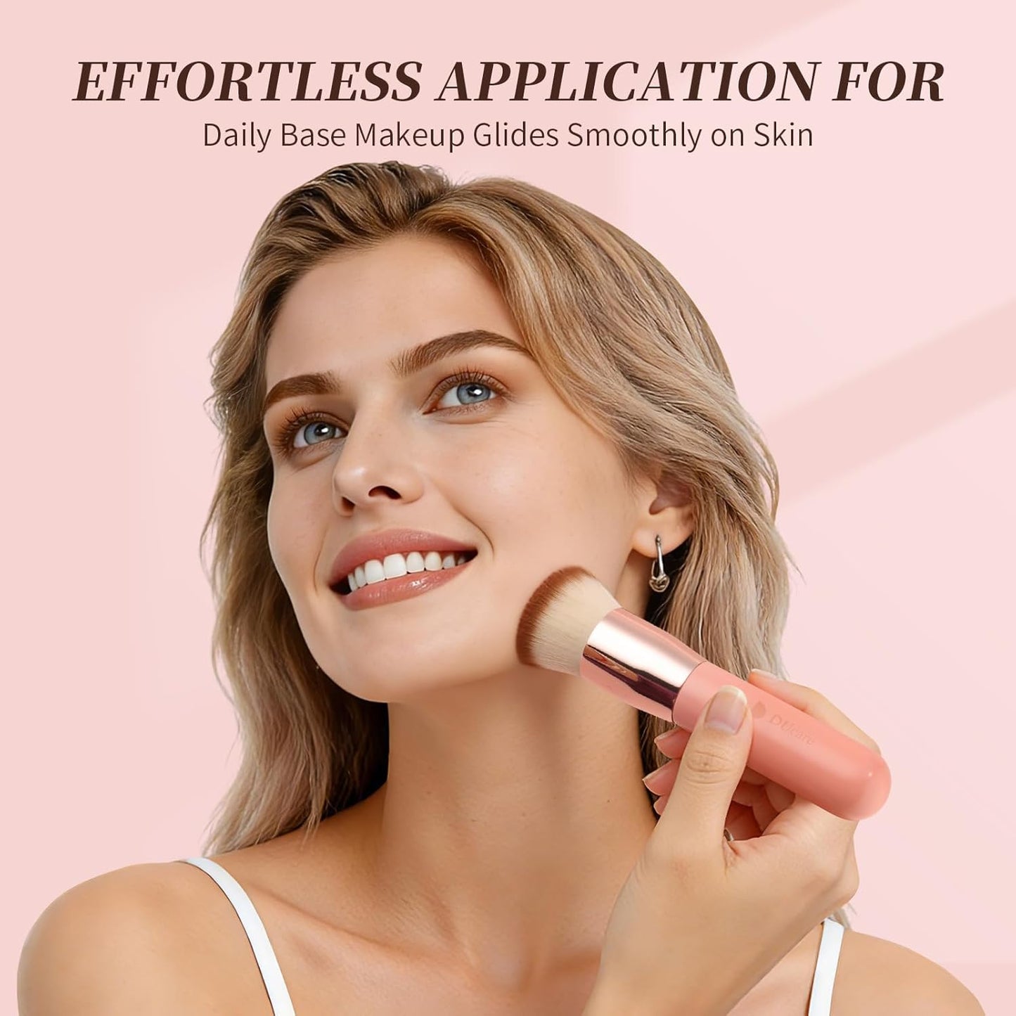 Flat Top Kabuki Foundation Brush - Premium Makeup Brush for Liquid, Cream, and Powder - Buffing, Blending, and Face,Pink