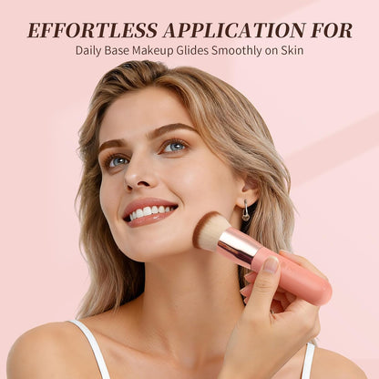 Flat Top Kabuki Foundation Brush - Premium Makeup Brush for Liquid, Cream, and Powder - Buffing, Blending, and Face,Pink