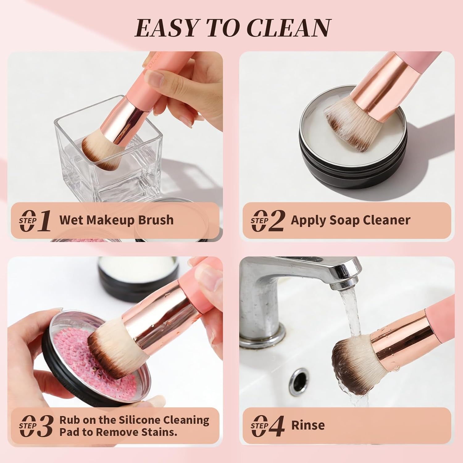 Flat Top Kabuki Foundation Brush - Premium Makeup Brush for Liquid, Cream, and Powder - Buffing, Blending, and Face,Pink