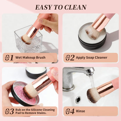 Flat Top Kabuki Foundation Brush - Premium Makeup Brush for Liquid, Cream, and Powder - Buffing, Blending, and Face,Pink